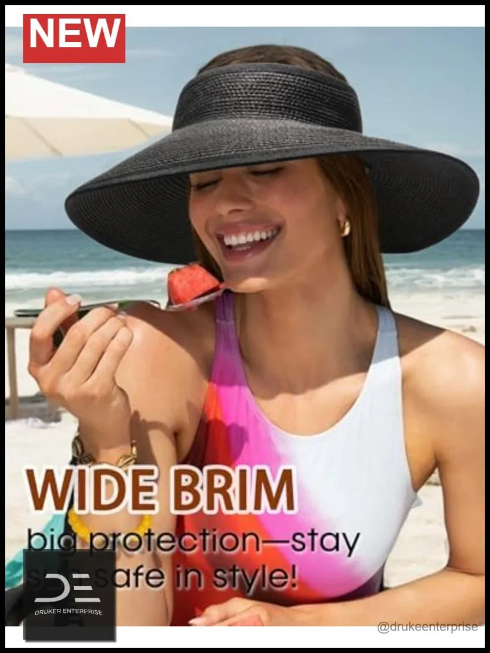 Wide Brim Straw Sun Visor Hat UPF 50+ Rollable Packable Beach Travel